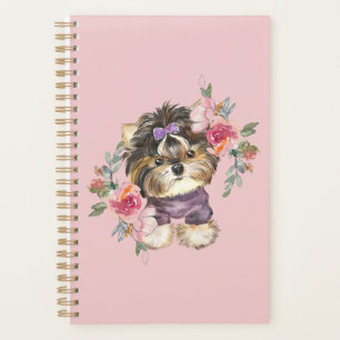 Niedlich Yorkshire Terrier Yorkie und Blume Kunst Planer