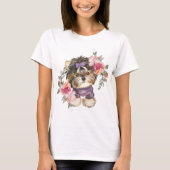 Niedlich Yorkshire Terrier Yorkie und Blume Kunst T-Shirt (Vorderseite)