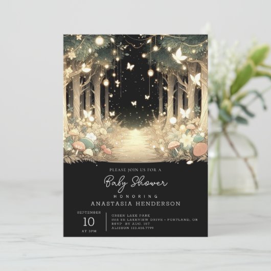 Niedlich zauberhafte Walddusche Einladung (Stehend Vorderseite)