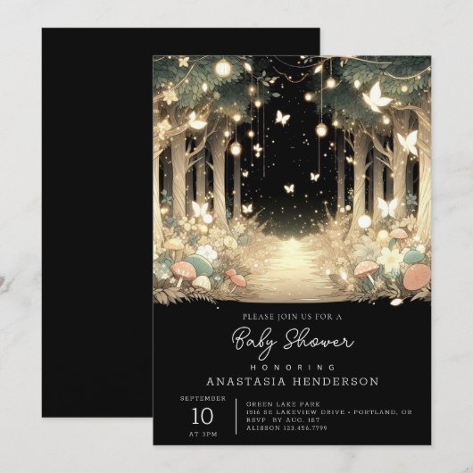 Niedlich zauberhafte Walddusche Einladung (Vorne/Hinten)