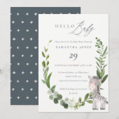 Niedlich Zebra Foliage Wreath Hello Baby Showeinla Dankeskarte (Vorne/Hinten)