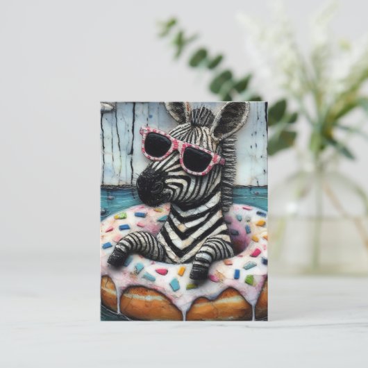 Niedlich Zebra Geniessen Sie eine Floattour in Dou Postkarte (Stehend Vorderseite)