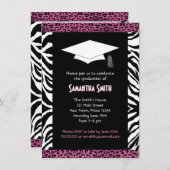 Niedlich Zebra & Pink Leopard Print Foto Abschluss Einladung (Vorne/Hinten)