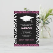 Niedlich Zebra & Pink Leopard Print Foto Abschluss Einladung (Stehend Vorderseite)