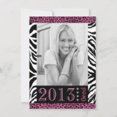 Niedlich Zebra & Pink Leopard Print Foto Abschluss Einladung (Rückseite)
