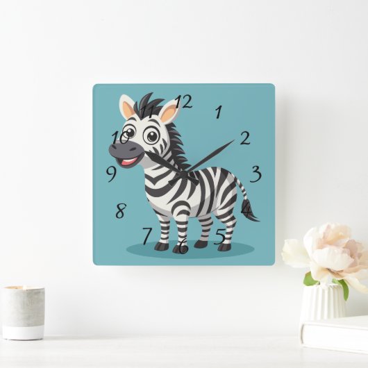 Niedlich Zebra Quadratische Wanduhr (Zuhause)