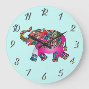 Niedlich zeigen Sie Ihr farbiges Elephant-Kinderzi Große Wanduhr