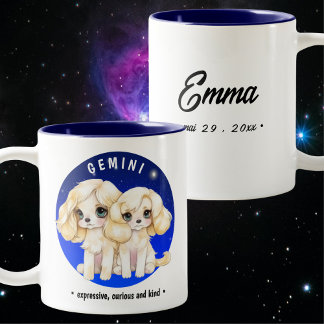 Niedlich Zodiac Gemini Dog blauer Sternenhimmel Wa Zweifarbige Tasse