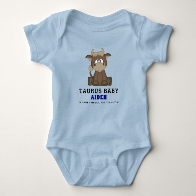 Niedlich Zodiac Taurus Bull Blue Boy Baby Strampler (Vorderseite)