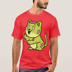 Niedlich Zombie Cat Halloween Kitty Retro Horror F T-Shirt