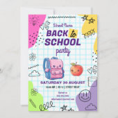 Niedlich zurück zum Party der Schule Einladung (Vorderseite)