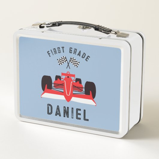 Niedlich zurück zur Red Racing Car Metal Lunchbox (Rückseite)