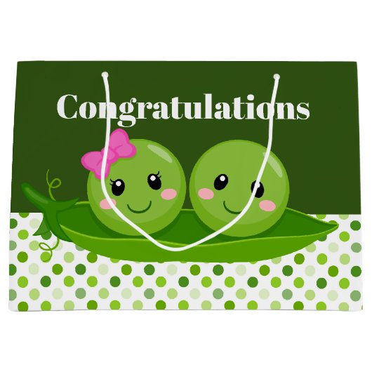 Niedlich zwei Erbsen in einem Pod Glückwünsche Große Geschenktüte (Vorderseite)