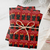Niedlich zwei Katzen frohe Weihnachtsleuchten Red  Geschenkpapier Set