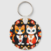 Niedlich zwei Katzen Schlüsselanhänger (Vorderseite)