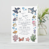 Niedlich zwei Meere Kinder am 2. Geburtstag Einladung (Stehend Vorderseite)