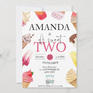 Niedlich zwei süße 2. Geburtstags Sommereis-Pop Einladung