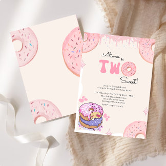 Niedlich zwei süße Pink Donut Girl 2. Geburtstag Einladung