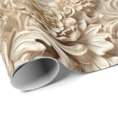 Niedliche 3-D Ivory/Gold Weihnachten Florals Geschenkpapier (Rolleneckpunkt)