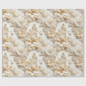 Niedliche 3-D Ivory/Gold Weihnachten Florals Geschenkpapier (Flach)