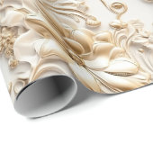 Niedliche 3-D Ivory/Gold Weihnachten Florals Geschenkpapier (Rolleneckpunkt)