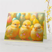 Niedliche 3 Osterhühnerkollektion Karte (Gelbe Blume)