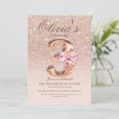 Niedliche 3. Rose Gold Moderne Prinzessin Geburtst Einladung (Stehend Vorderseite)