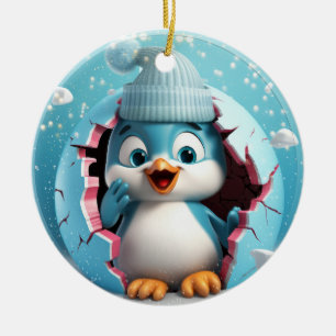Niedliche 3D-Pinguine Xmas Keramik Ornament