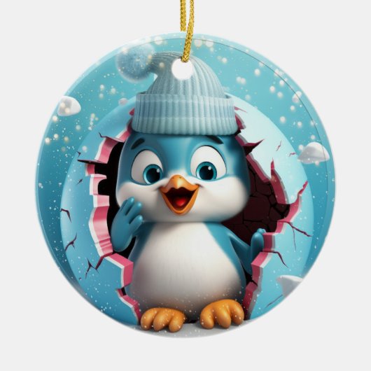 Niedliche 3D-Pinguine Xmas Keramik Ornament (Vorne)