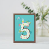 niedliche 5-Geburtstagskarte Postkarte (Stehend Vorderseite)