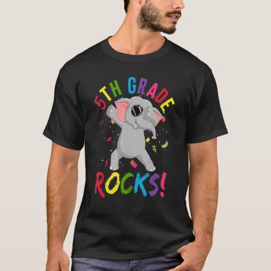Niedliche 5. Klasse Rocks Dabbing Elephant Student T-Shirt (Vorderseite)