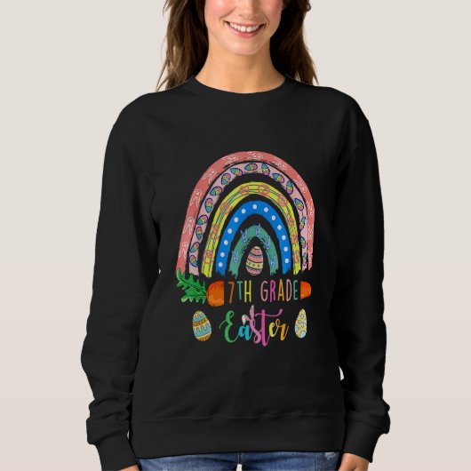 Niedliche 7. Klasse Bunnies Eggs Boho Rainbow Happ Sweatshirt (Vorderseite)
