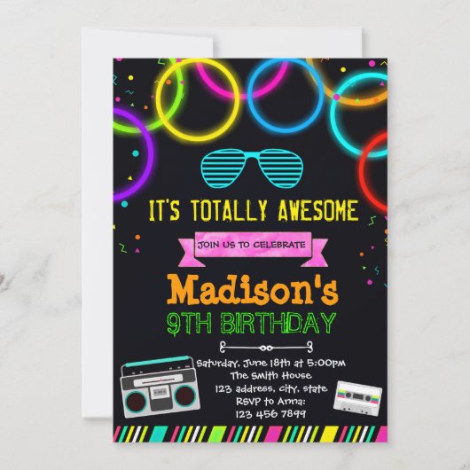 Niedliche 80er-Party Einladung (Vorderseite)