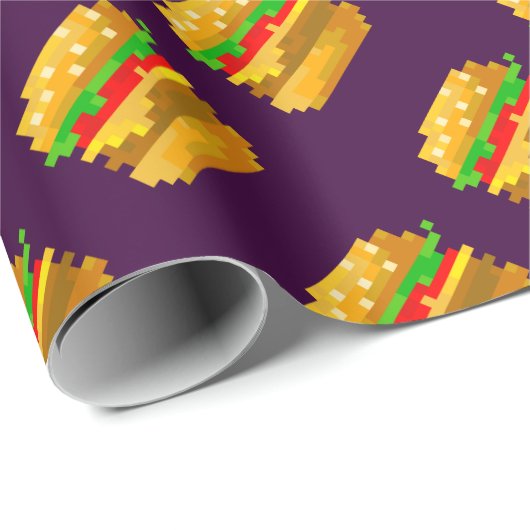 Niedliche 8-Bit Burger-Farbe Schnelle Lebensmittel Geschenkpapier (Rolleneckpunkt)