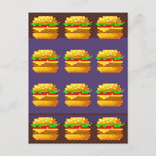 Niedliche 8-Bit Burger-Farbe Schnelle Lebensmittel Postkarte (Vorderseite)