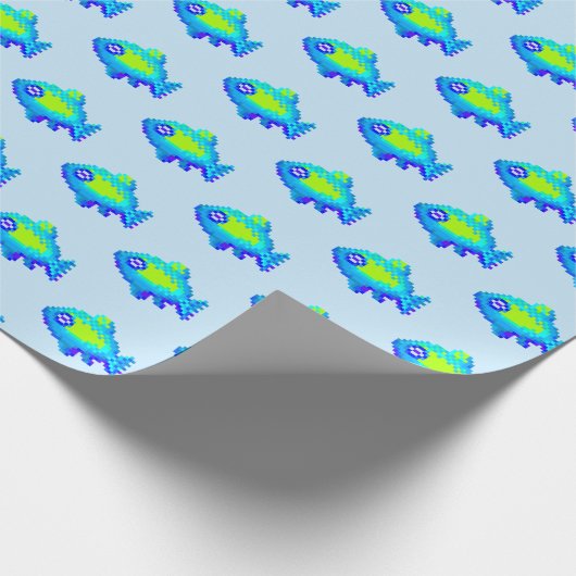 Niedliche 8-Bit-Kunstfarben und grüne Fische Geschenkpapier (Ecke)