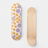 Niedliche 90er Blume Schmetterlinge Orange Lila Gr Skateboard (Vorderseite)