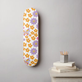 Niedliche 90er Blume Schmetterlinge Orange Lila Gr Skateboard