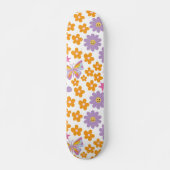 Niedliche 90er Blume Schmetterlinge Orange Lila Gr Skateboard (Vorne)