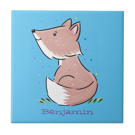 Niedliche Abbildung des Babyfuchs Cartoon Fliese (Vorderseite)