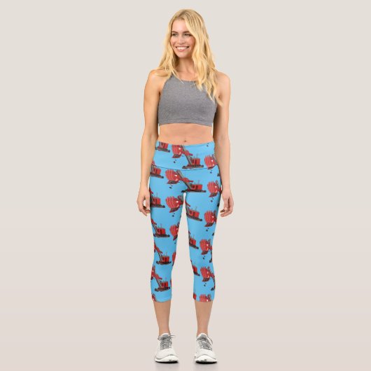 Niedliche Abbildung des Cartoon mit rotem Dampf Capri Leggings (Vorderseite)
