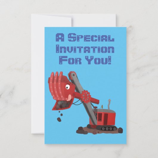 Niedliche Abbildung des Cartoon mit rotem Dampf Einladung (Rückseite)