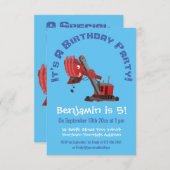 Niedliche Abbildung des Cartoon mit rotem Dampf Einladung (Vorne/Hinten)