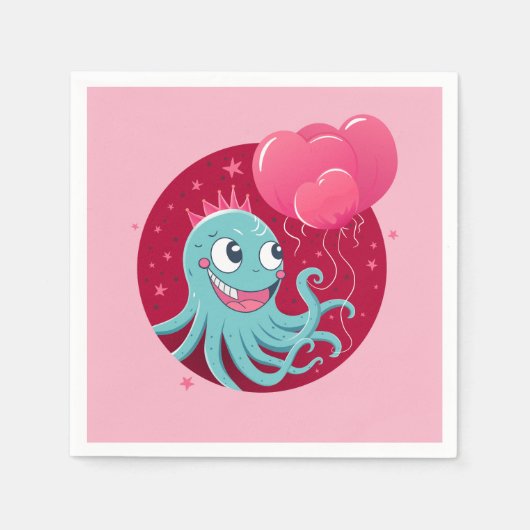 Niedliche Abbildung eines Oktopus mit Ballons Serviette (Vorderseite)