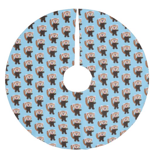 Niedliche Abbildung eines roten Panda-Cartoon Polyester Weihnachtsbaumdecke (Vorderseite)