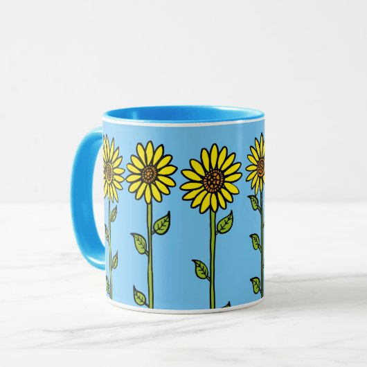 Niedliche Abbildung Sonnenblumen und Hummeln Tasse (Vorderseite Links)