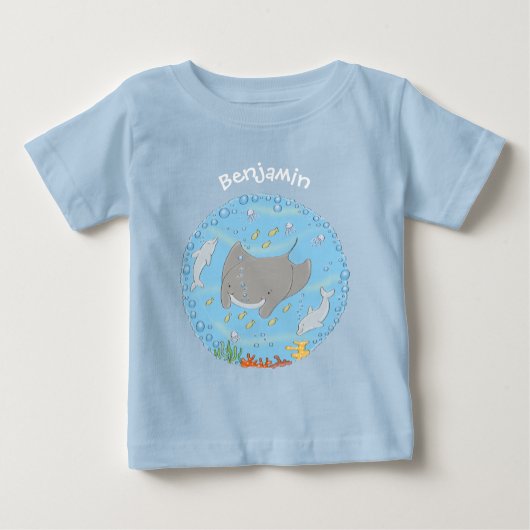 Niedliche Abbildung von Mantarochen und Blasen Car Baby T-shirt (Vorderseite)