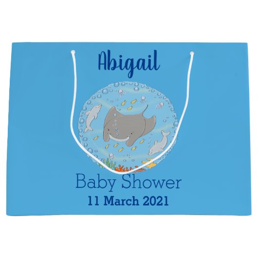 Niedliche Abbildung von Mantarochen und Blasen Car Große Geschenktüte (Vorderseite)