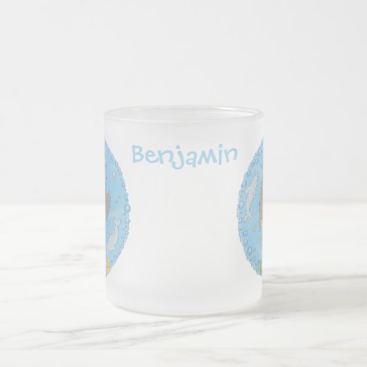 Niedliche Abbildung von Mantarochen und Blasen Car Mattglastasse (Mittel)