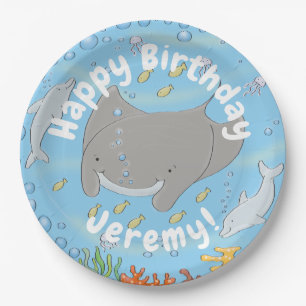 Niedliche Abbildung von Mantarochen und Blasen Car Pappteller